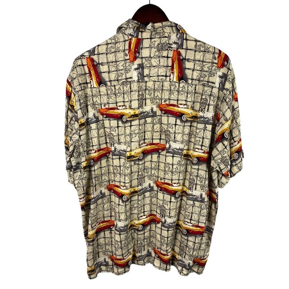 Morro Bay Hawaiian Shirt Medium Button Down Mens Hot Rod Cars Tropical Rayon - Picture 3 of 8